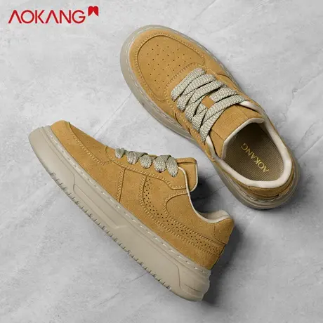 奥康休闲板鞋男2025新款EVA软底轻质男鞋秋季黄色小众反绒皮鞋子商品大图