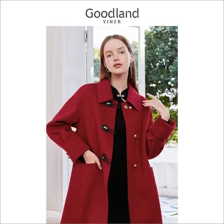 音儿美地2022冬季新款翻领中长款纯羊毛双面呢毛呢大衣外套商品大图