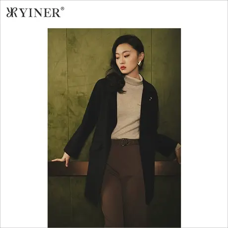 YINER音儿女装冬季新款西装领纯羊毛双面呢大衣商品大图
