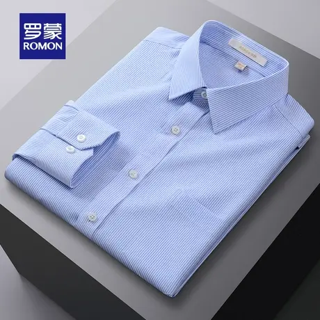 罗蒙男士长袖衬衫春季新款中青年商务休闲弹力舒适百搭条纹衬衣男商品大图