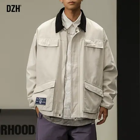 男士教练底特律工装夹克男外套新款2023爆款美式复古翻领拼接上衣商品大图