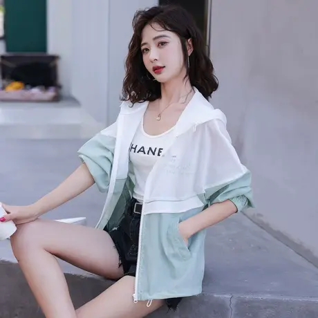 时尚轻薄连帽遮阳外套2022年夏季新款女温柔休闲显瘦百搭简约上衣商品大图