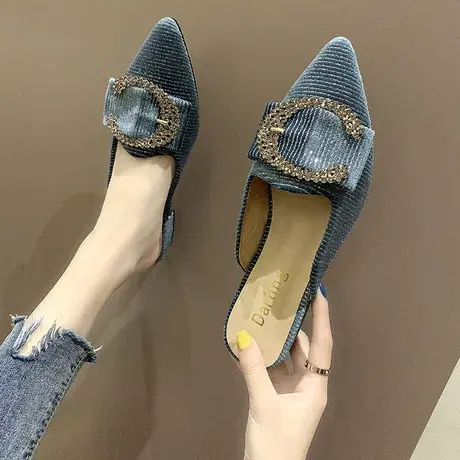 港风拖鞋女外穿2023夏天潮新款百搭粗跟包头半拖鞋时尚半高跟女鞋图片