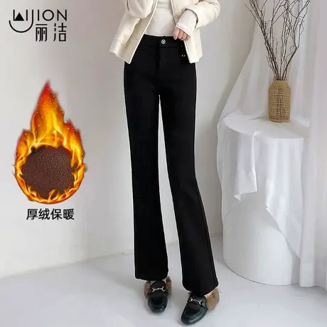 高腰黑色西装微喇裤女2023新款秋冬加绒高级感垂感开叉微喇叭裤子商品大图