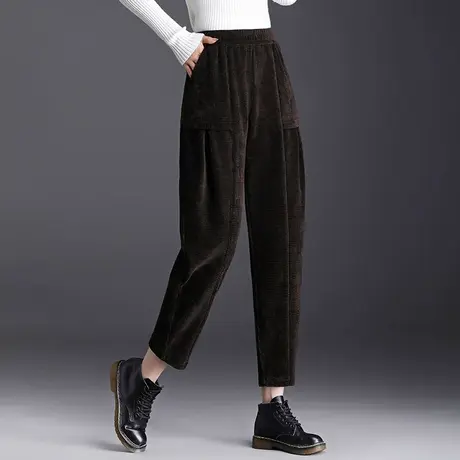 妈妈灯芯绒萝卜裤女秋冬季新款宽松加大码条绒哈伦裤加绒加厚长裤商品大图