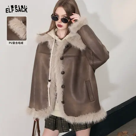 妖精的口袋美拉德加绒皮衣外套女2023冬季新款加厚设计感棉服外套图片