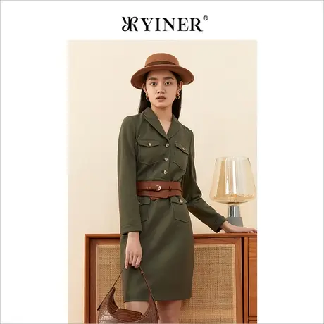 YINER音儿女装冬季西装领羊毛呢连衣裙图片