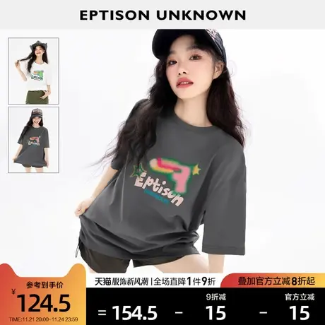 EPTISON短袖T恤女2024夏季新款纯棉宽松印花个性设计情侣休闲上衣商品大图
