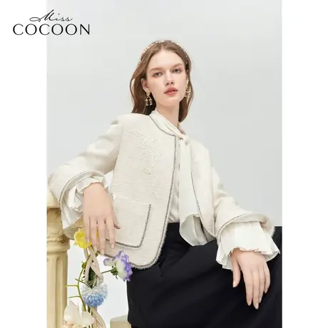 MISSCOCOON撞色香风上衣24春装新款女拼接长袖短外套商品大图