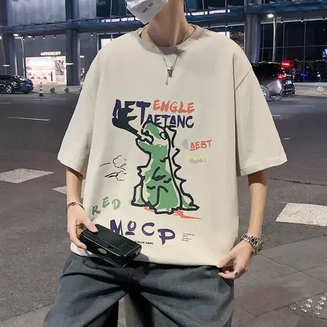恐龙短袖t恤男潮牌ins夏季港风宽松半袖2023新款潮流百搭情侣衣服商品大图