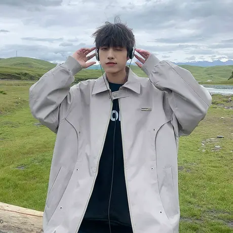 飞行员休闲夹克男2024新款春秋季翻领拉链开衫痞帅潮流棒球服外套商品大图