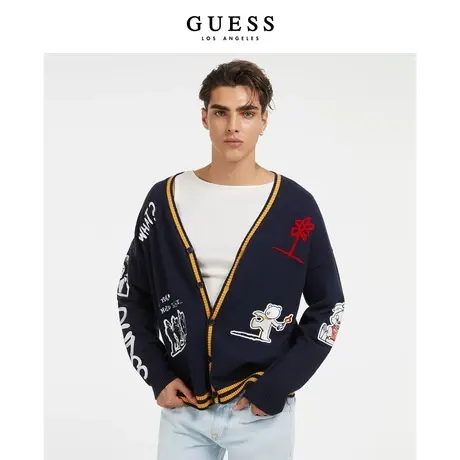GUESS 男士慵懒风卡通刺绣针织开衫毛衣外套-M3BR43Z2ZK2商品大图