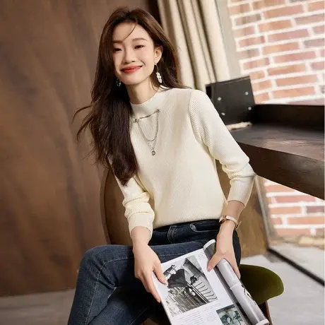 时尚气质毛衣2023年冬季新款女半高领百搭修身温柔针织长袖内搭图片