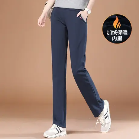 韩潮袭人松紧腰加绒直筒运动裤女2023冬装新款宽松休闲卫裤子加厚图片