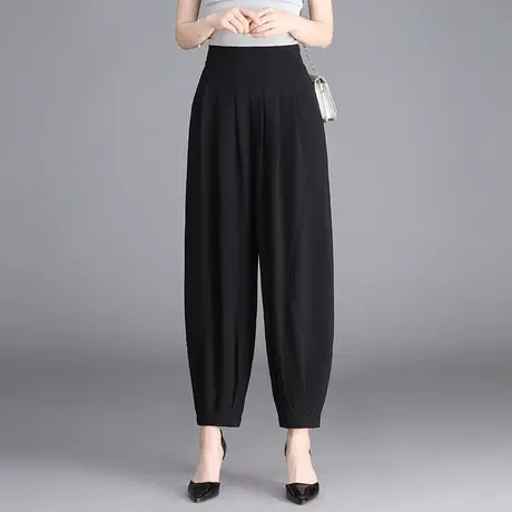 黑色宽松胖MM哈伦裤女夏季2023新款大码遮肉束脚灯笼裤九分休闲裤商品大图