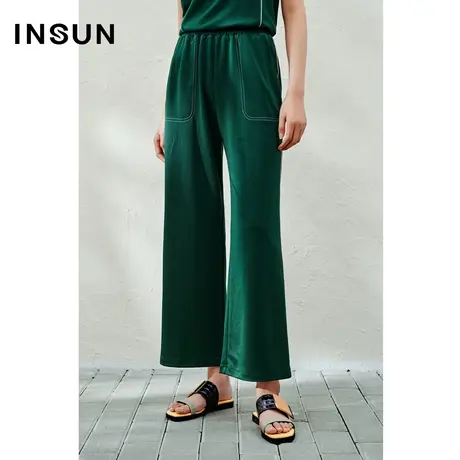 INSUN恩裳奥莱2023夏季弹力醋酸休闲裤侧缝撞色阔腿裤商品大图