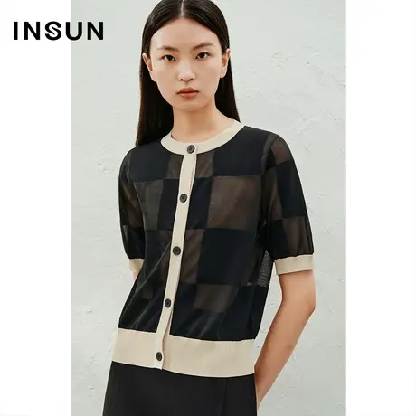 INSUN恩裳线上专选夏季撞色小香风冰丝针织衫开衫商品大图