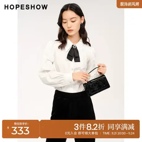 红袖outlets纯色单排扣翻领衬衫hopeshow2023冬设计感领结小上衣商品大图