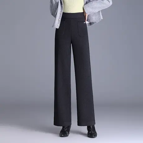 毛呢阔腿裤女秋冬2023新款高腰通勤直筒裤子垂感大码显瘦休闲长裤商品大图