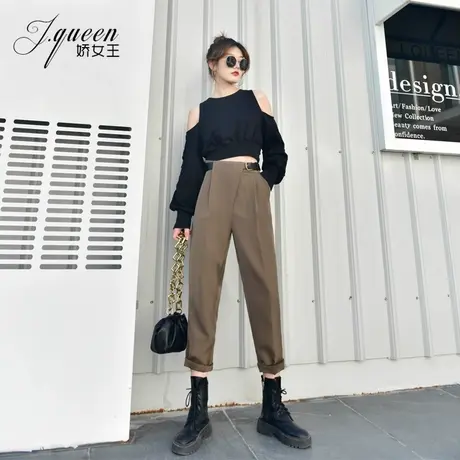 高腰哈伦裤女秋季韩版宽松显瘦时髦设计感小众休闲百搭小脚萝卜裤商品大图