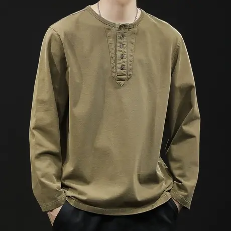 水洗重磅POLO领长袖t恤男纯棉潮牌复古大码春季2024新款男士春秋图片