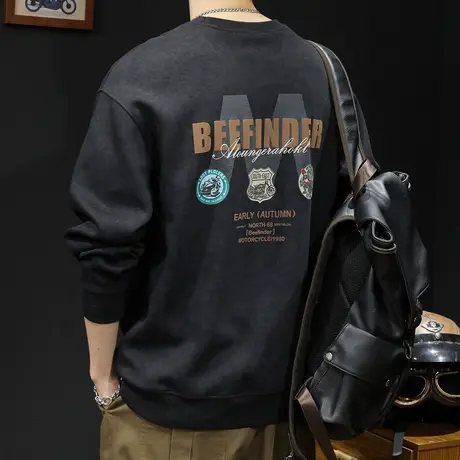 重磅潮牌卫衣男春秋款圆领男款衣服春季2024新款长袖大码云染黑色商品大图