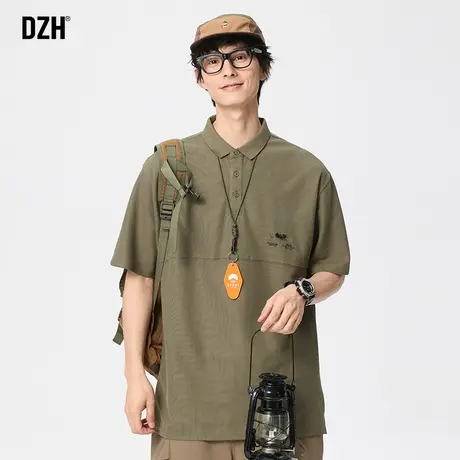 男士刺绣polo衫男短袖美式潮牌夏季军绿色半袖t恤设计感小众上衣商品大图