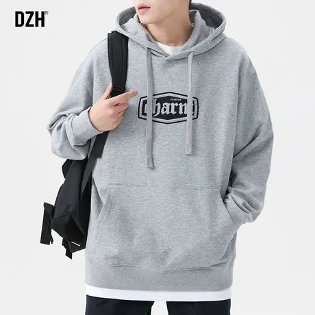 男士灰色潮牌重磅卫衣男连帽春秋季美式长袖上衣男装2023新款帽衫商品大图