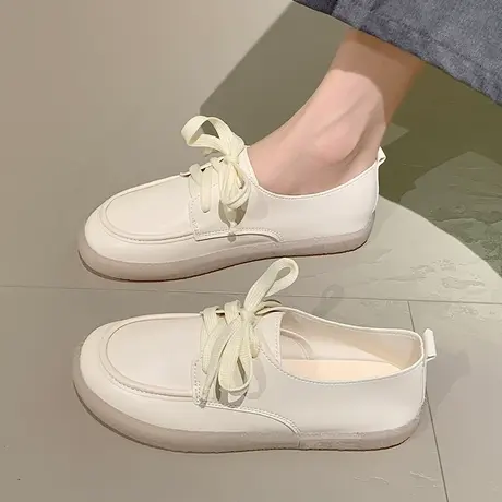 2023年春季系带女厚底小皮鞋女软底乐福鞋休闲鞋平底单鞋妈妈鞋商品大图