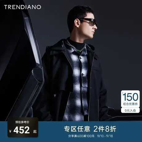 TRENDIANO官方潮牌秋冬男装简约时尚口袋拉链按扣连帽夹克外套男商品大图