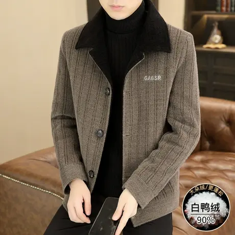 男士秋冬季金貂绒夹克新款毛呢羽绒服外套潮流休闲轻熟风呢子风衣商品大图
