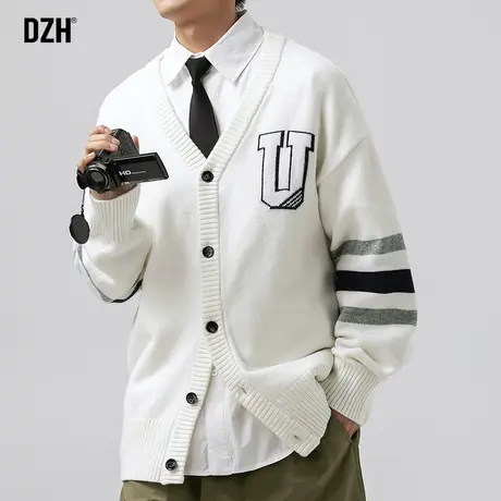 青少年慵懒风开衫毛衣男士秋冬季打底衫2023新款学院风V领针织衫商品大图