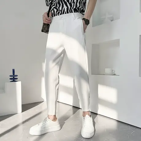 夏季裤子休闲裤九分裤西裤修身直筒潮流纯色百搭薄款束腿裤9分裤商品大图