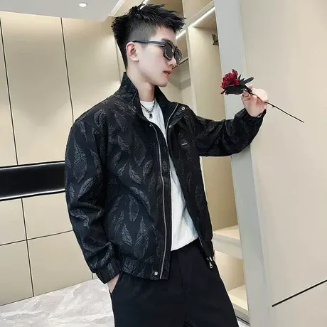 秋季叶子图案设计感个性潮牌潮流夹克INS小众立领上衣轻熟风外套图片