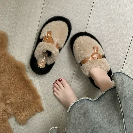 毛毛拖鞋女外穿2024新款秋冬季包头室内毛鞋小香风松糕厚底棉拖鞋商品大图