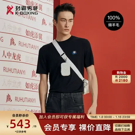 【纯羊毛】劲霸男装男士针织衫春季新品新年系列刺绣短袖羊毛衫男图片