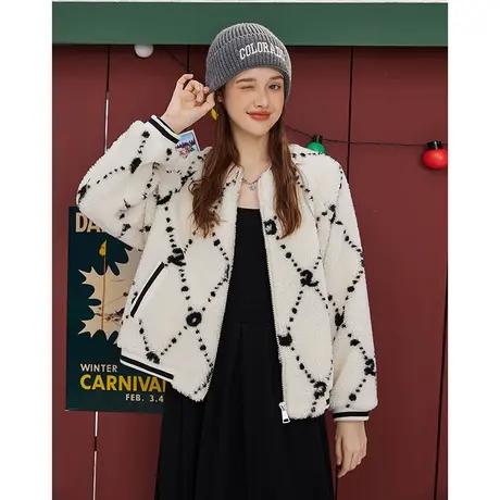 a02小香风2024新款短款毛绒长袖上衣休闲宽松保暖女式加厚外套图片