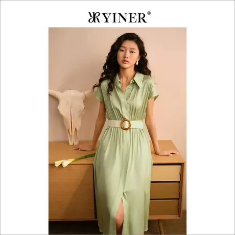 【醋酸系列】YINER音儿女装夏衬衫POLO领收褶连衣裙商品大图