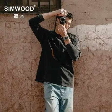 Simwood简木男装【宽松版型】秋季300g碳磨成衣水洗做旧长袖T恤商品大图