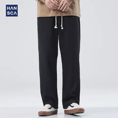 hansca黑色牛仔裤男宽松直筒秋季新款复古美式阔腿垂感休闲裤子潮商品大图