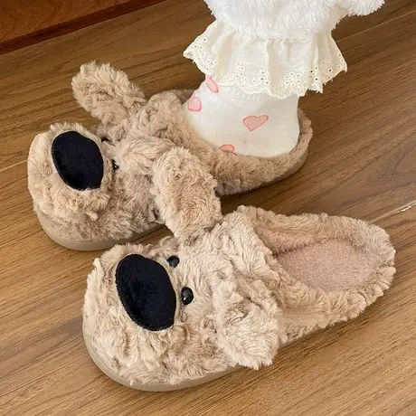 可爱大鼻狗棉拖鞋女秋冬ins潮室内家用加厚毛绒保暖卡通包头棉拖商品大图