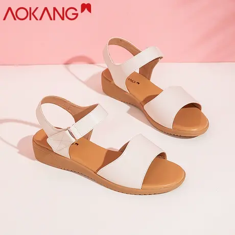 奥康凉鞋女夏季新款坡跟休闲防滑中老年妈妈软底平底鞋女凉鞋商品大图