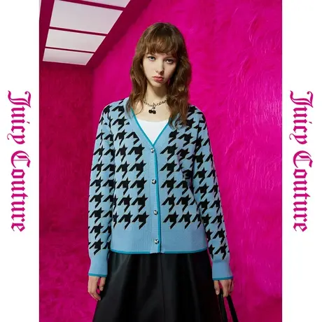 Juicy Couture橘滋秋冬新款经典百搭扣金丝千鸟格提花外套图片