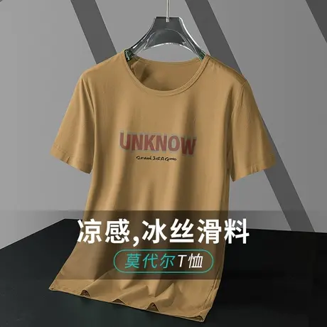 莫代尔短袖t恤男装夏季冰丝凉感速干半袖修身潮流圆领上衣服体恤商品大图