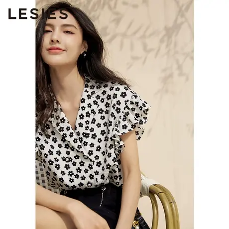 蓝色倾情春夏季女装新款 碎花短袖衬衫上衣LS226205商品大图