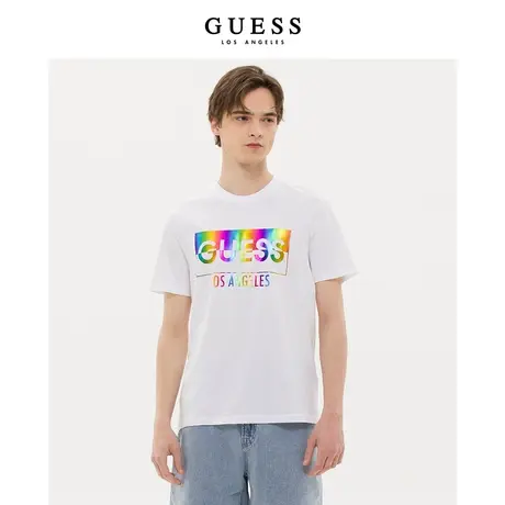 GUESS新品男士时尚炫彩渐变LOGO圆领短袖T恤上衣-S0VI08RI7R2商品大图