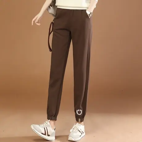韩潮袭人松紧腰刺绣运动束脚裤女2023秋冬新款宽松显瘦休闲卫裤图片