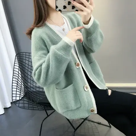 二八月开衫外套2023秋装上衣新款V领针织衫宽松外搭短款女士毛衣商品大图