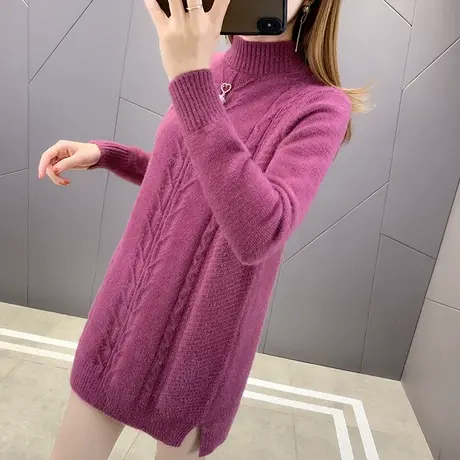 水貂绒毛衣2023年新款女冬季加厚宽松外穿中长款半高领打底衫内搭图片