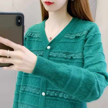 2023年秋装新款蕾丝针织开衫毛衣外套女短款洋气减龄爆款外穿百搭商品大图